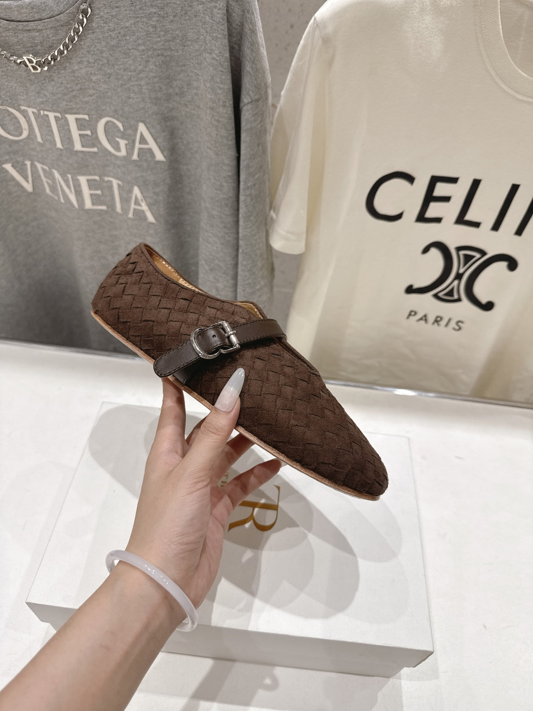 THE ROW 26S MARY JANE FLATS IN CHOCOLATE BROWN SUEDE