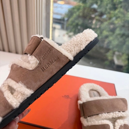 HM 26S SANDAL IN BEIGE WOOL AND BROWN SUEDE