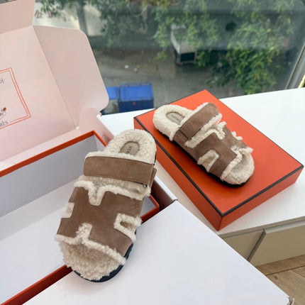 HM 26S SANDAL IN BEIGE WOOL AND BROWN SUEDE
