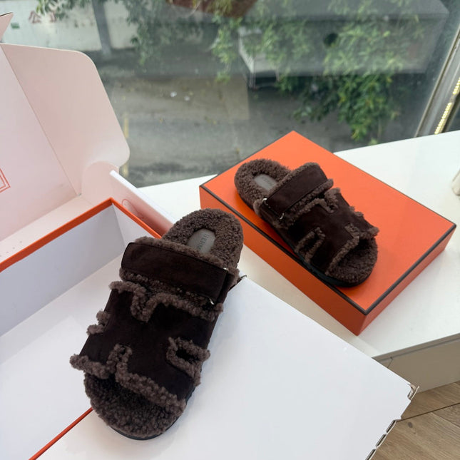 HM 26S SANDAL IN DARK BROWN WOOL AND SUEDE