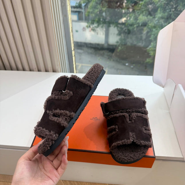 HM 26S SANDAL IN DARK BROWN WOOL AND SUEDE