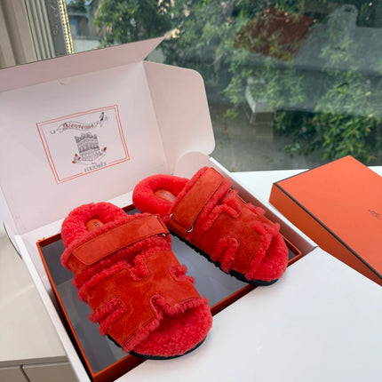 HM 26S SANDAL IN ORANGE RED WOOL AND SUEDE
