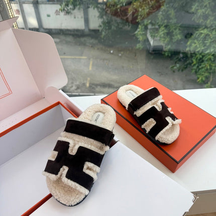 HM 26S SANDAL IN BEIGE WOOL AND BLACK SUEDE