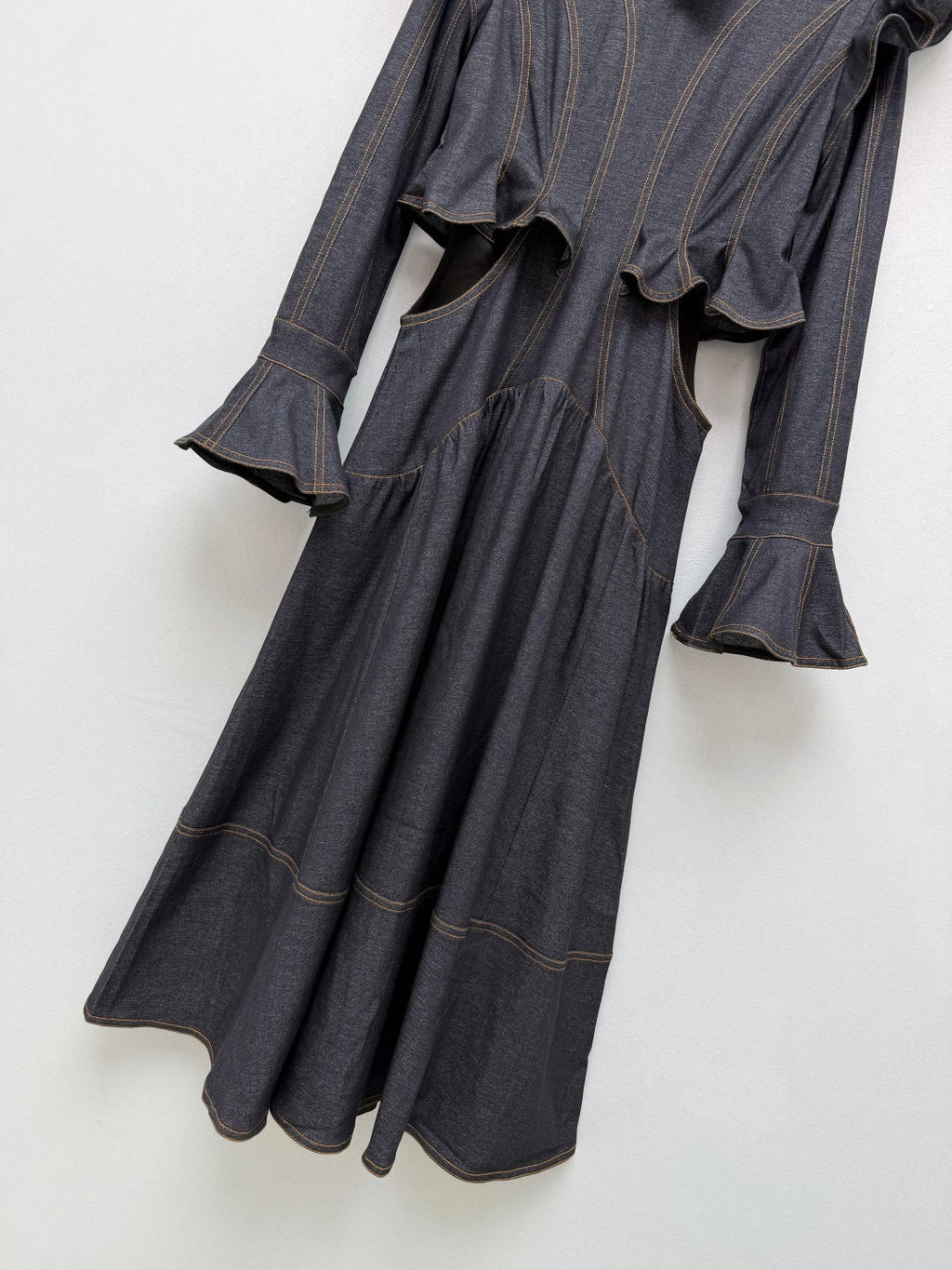 ZIMMERMANN 26S RUFFLED DENIM CUT-OUT MIDI DRESS STYLE 69
