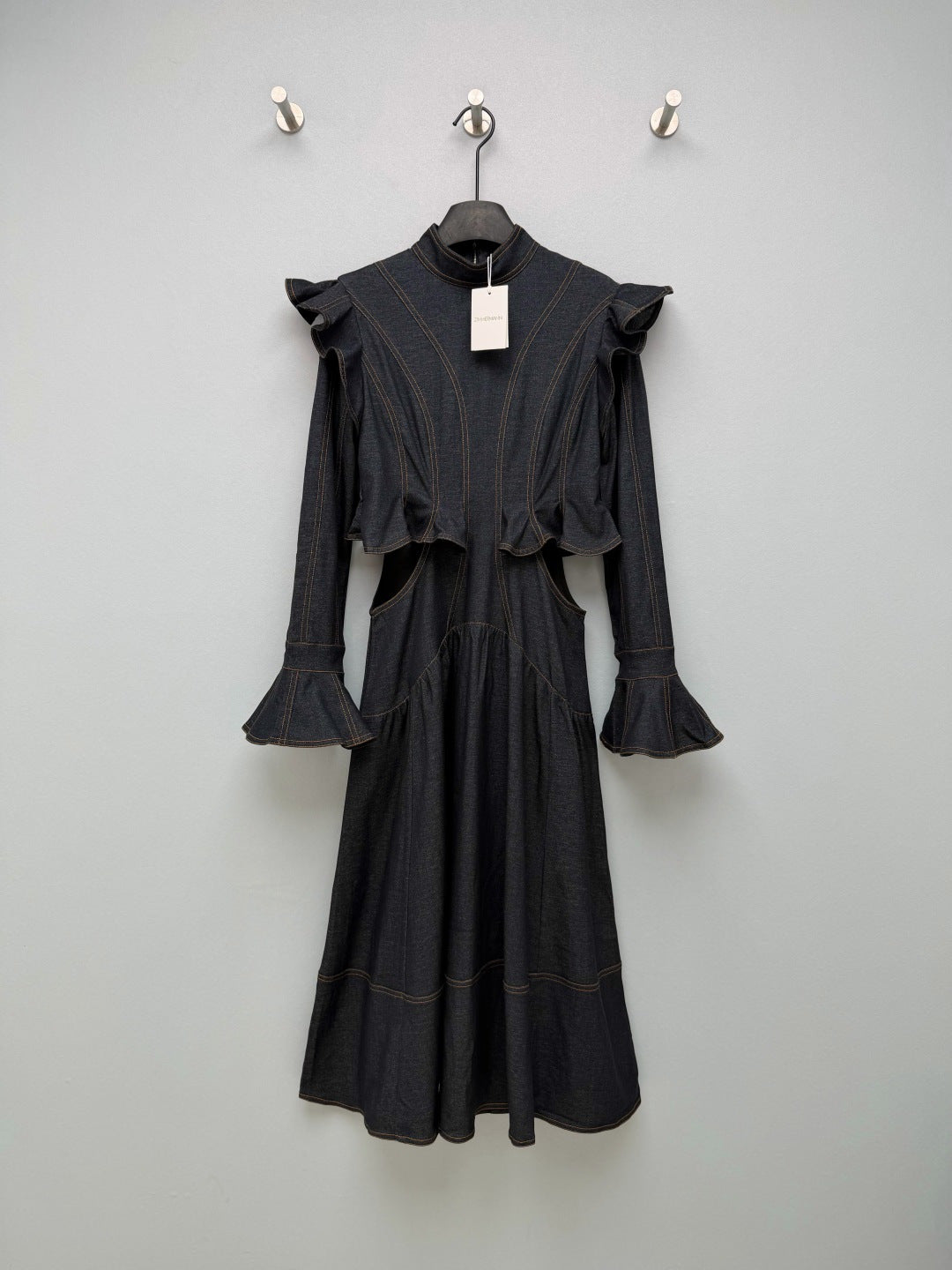 ZIMMERMANN 26S RUFFLED DENIM CUT-OUT MIDI DRESS STYLE 69
