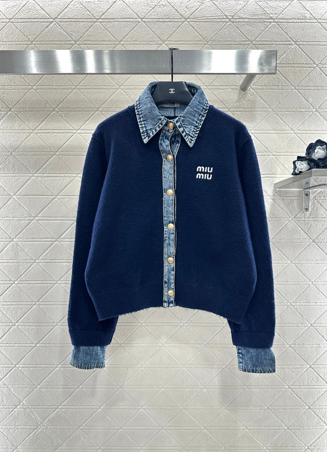 MIUMIU KNIT JACKET WITH DENIM STYLE 737