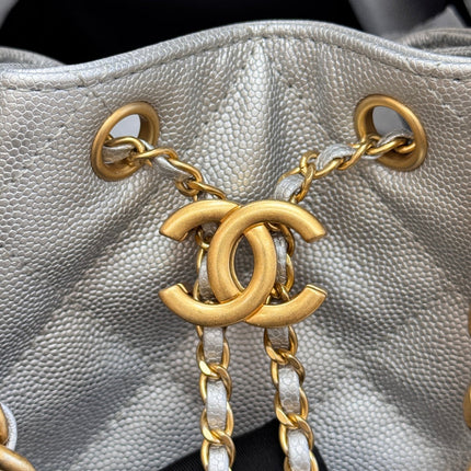 CHANEL 25S HOBO BAG 30 IN SILVER CAVIAR WITH GOLD HARDWARE