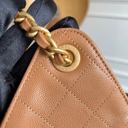 CHANEL 25S HOBO BAG 30 IN CARAMEL BROWN CAVIAR WITH GOLD HARDWARE