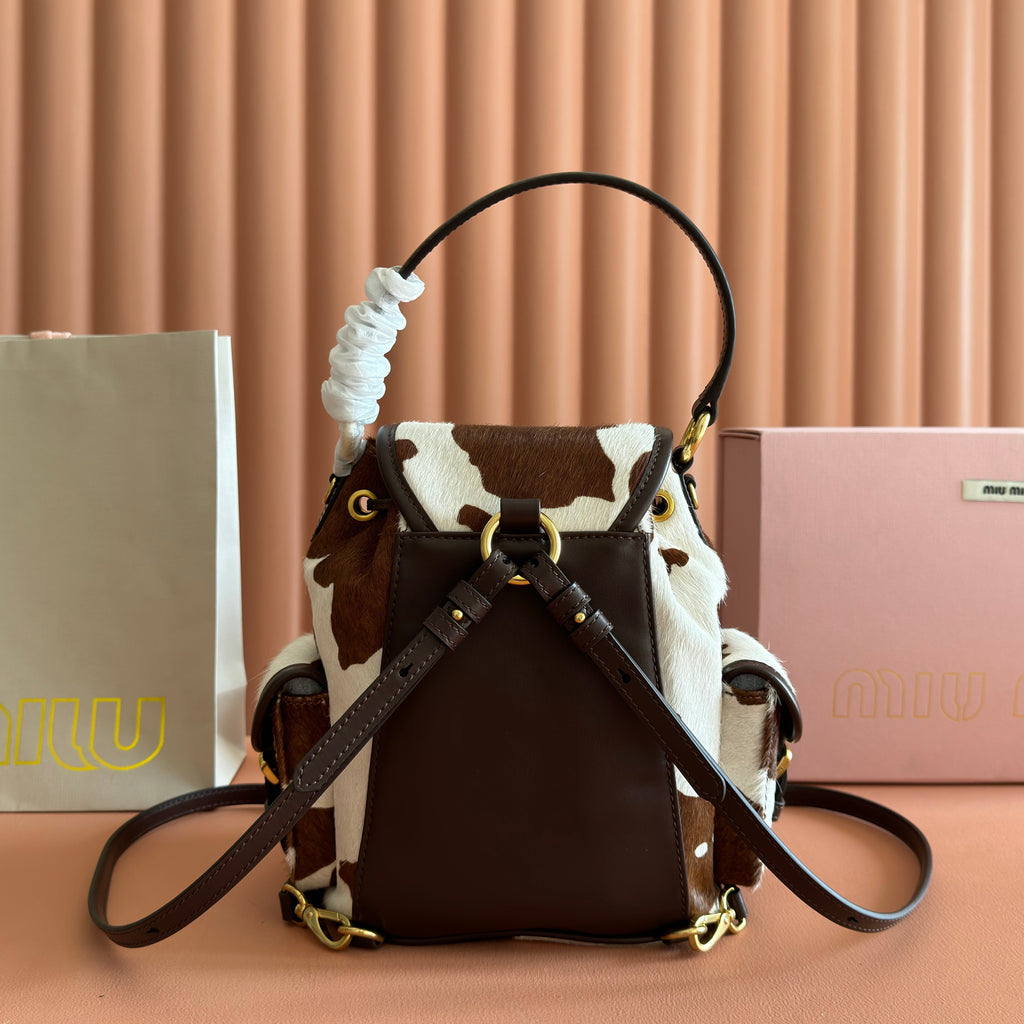 MIUMIU 26S BACKPACK 25 IN CREAM WHITE AND BROWN PONY HAIR