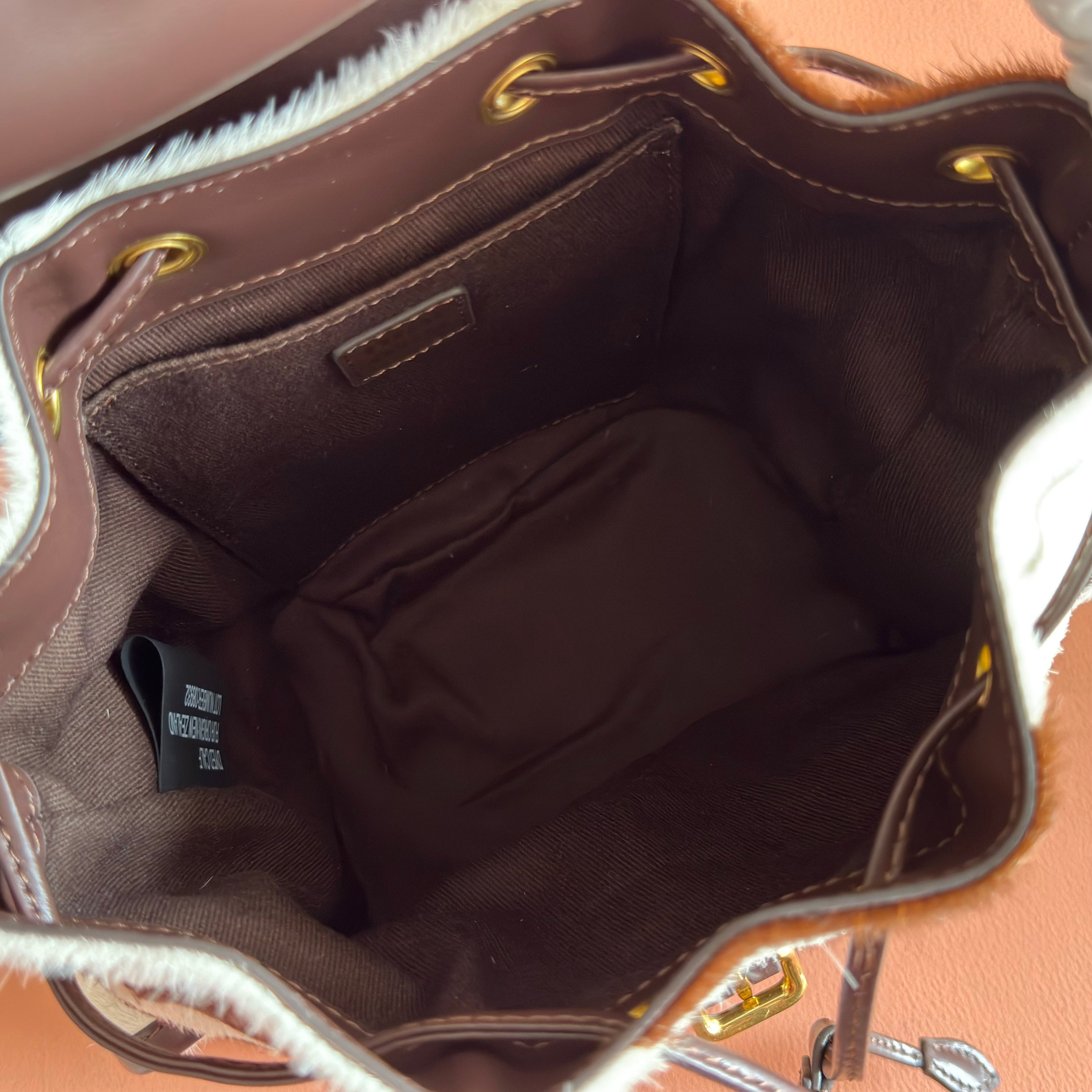 MIUMIU 26S BACKPACK 25 IN CREAM WHITE AND BROWN PONY HAIR
