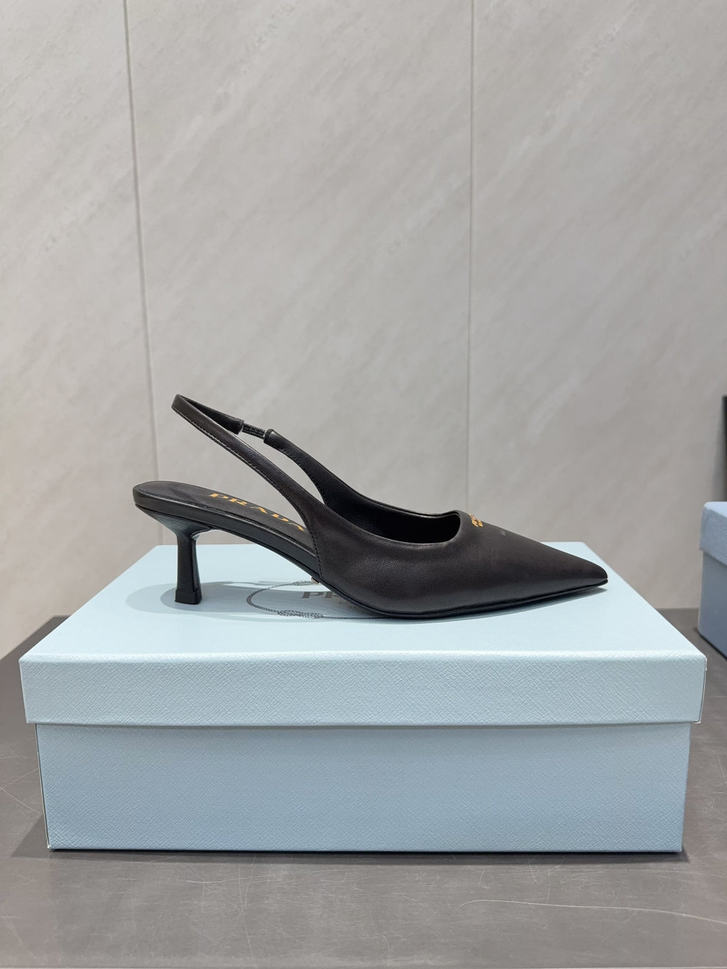PRADA 26S POINTED TOE SLINGBACK HIGH HEELS 55MM IN BLACK SHEEPSKIN