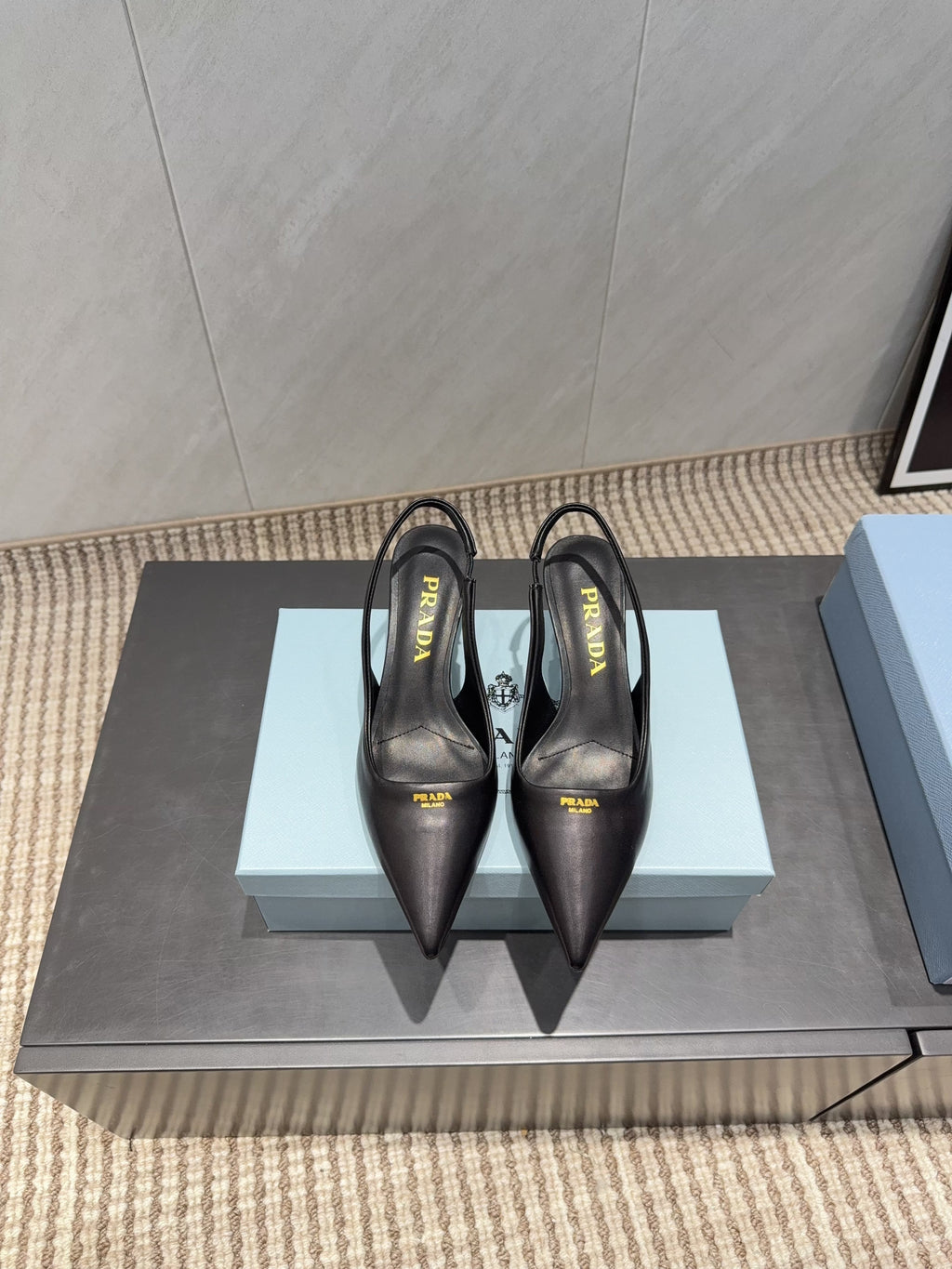 PRADA 26S POINTED TOE SLINGBACK HIGH HEELS 55MM IN BLACK SHEEPSKIN
