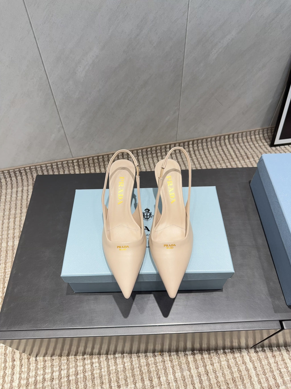PRADA 26S POINTED TOE SLINGBACK HIGH HEELS 55MM IN NUDE SHEEPSKIN