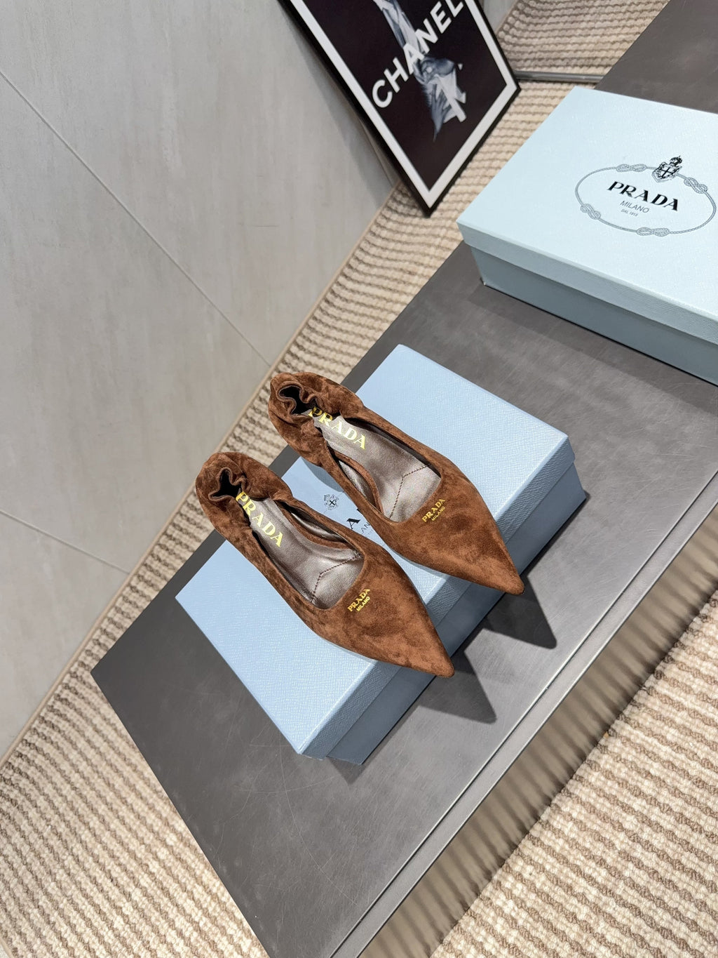 PRADA 26S PUMPS 55MM IN BROWN SUEDE