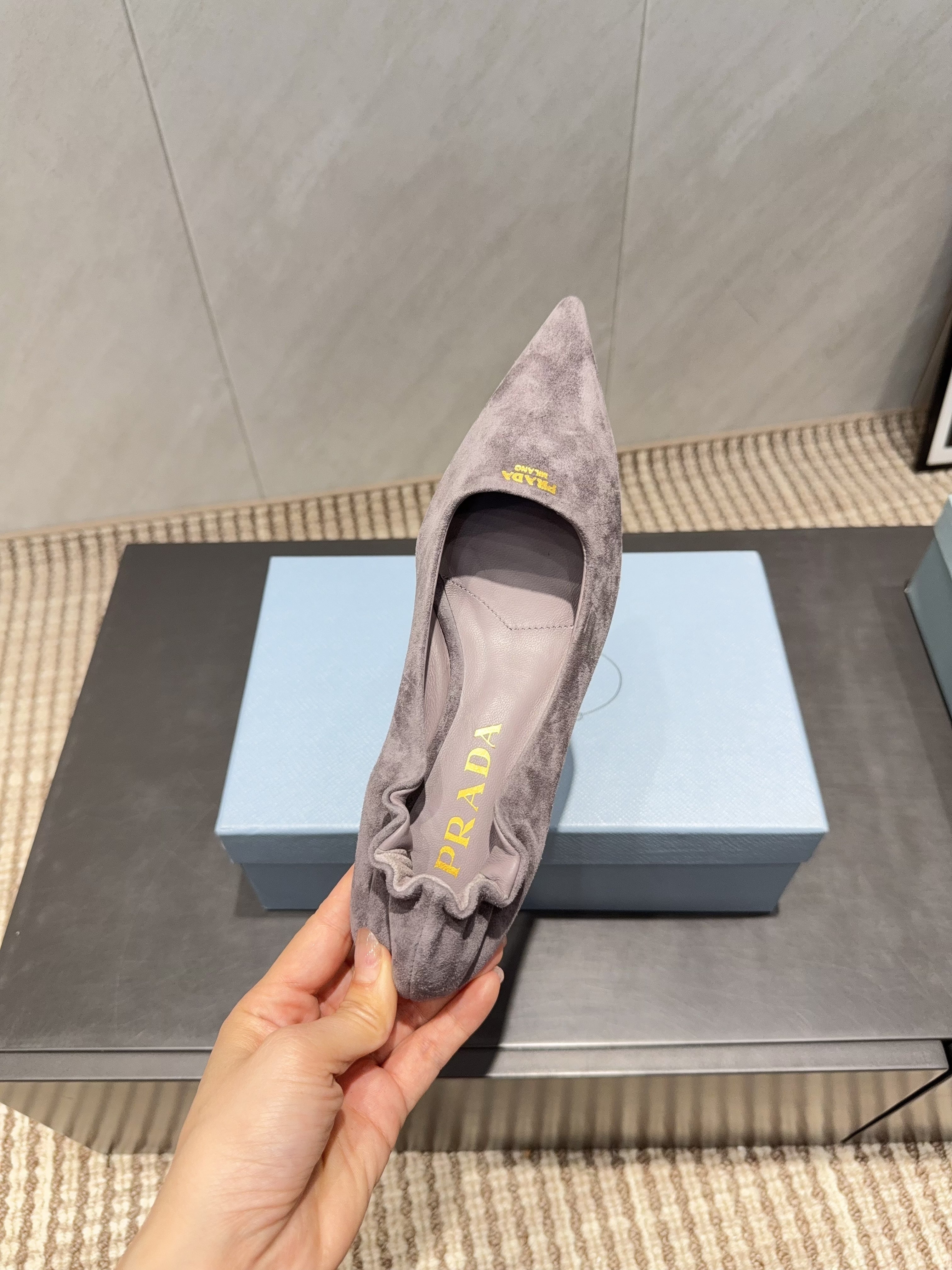 PRADA 26S PUMPS 55MM IN TAUPE BROWN SUEDE
