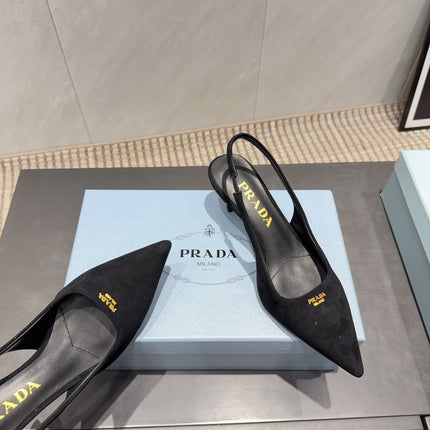 PRADA 26S POINTED TOE SLINGBACK HIGH HEELS 55MM IN BLACK SUEDE