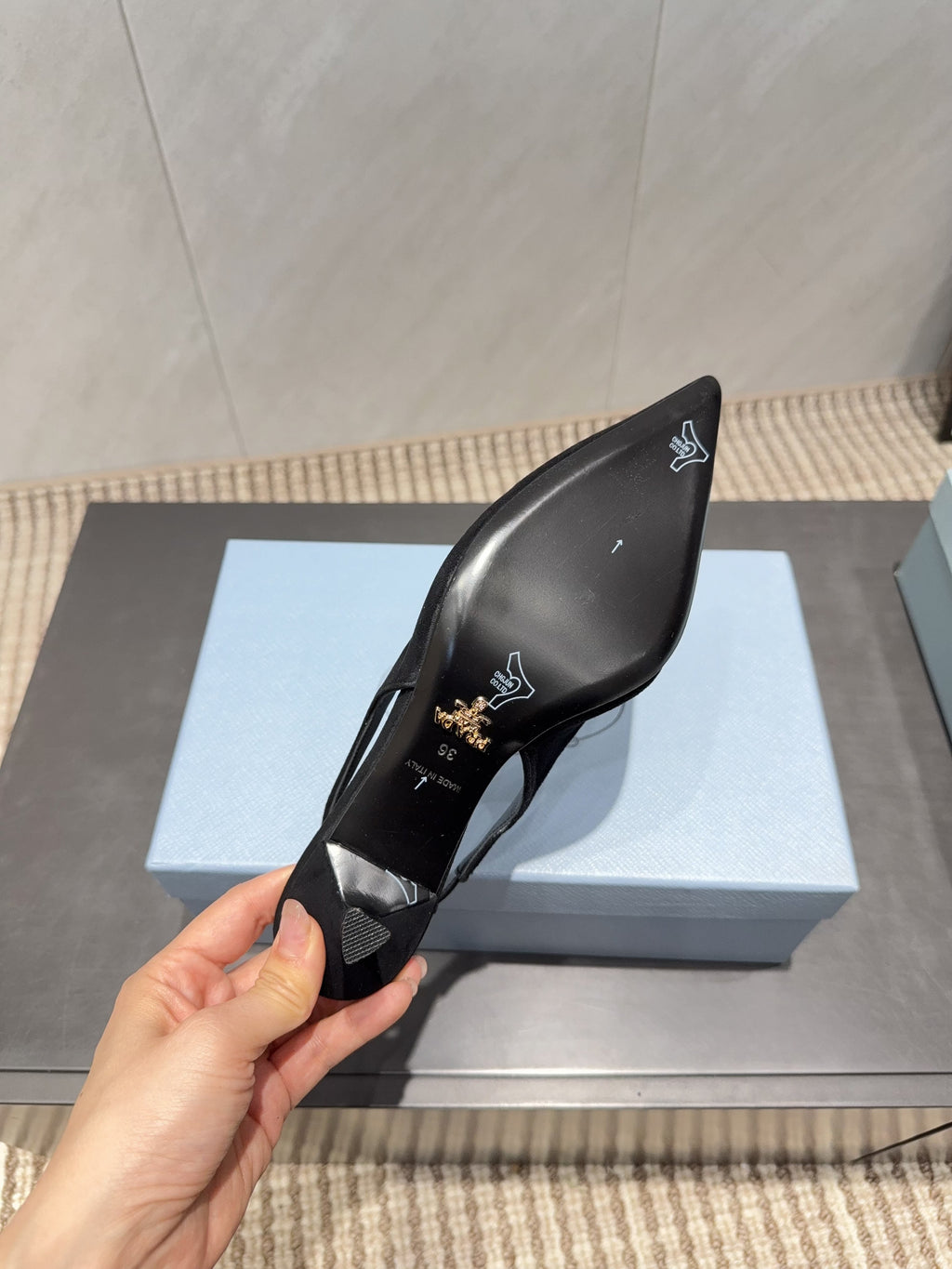 PRADA 26S POINTED TOE SLINGBACK HIGH HEELS 55MM IN BLACK SUEDE