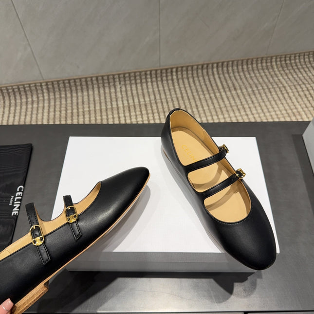 CELINE 26S BALLET FLATS IN BLACK CALFSKIN