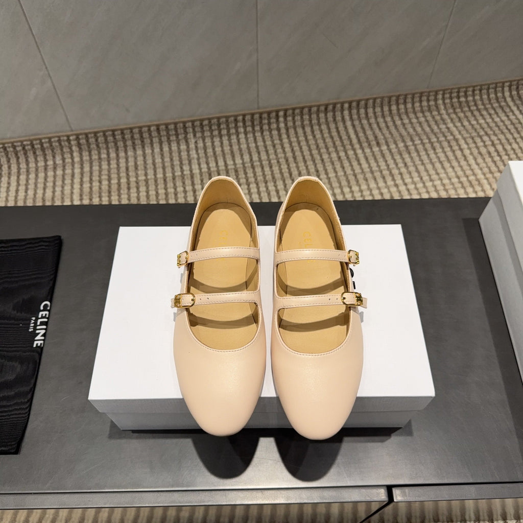 CELINE 26S BALLET FLATS IN BEIGE CALFSKIN