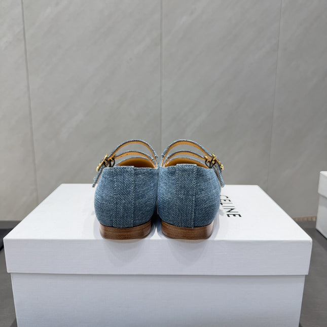 CELINE 26S BALLET FLATS IN BLUE DENIM