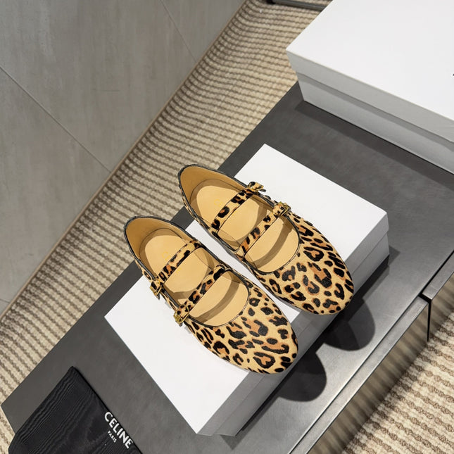 CELINE 26S BALLET FLATS IN LEOPARD PRINT FUR