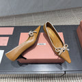 MIUMIU 26S POINTED TOE PUMPS 55MM IN CARAMEL BROWN CALFSKIN WITH BOW