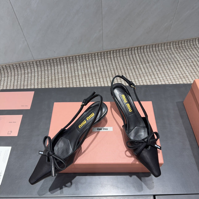 MIUMIU 26S SLINGBACK 55MM IN BLACK CALFSKIN WITH BOW