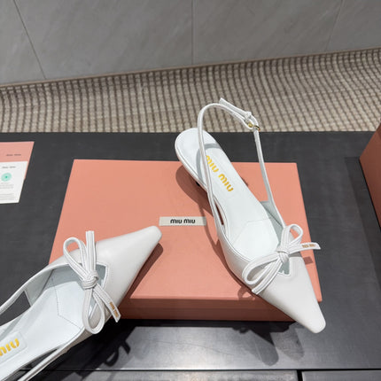 MIUMIU 26S SLINGBACK 55MM IN WHITE CALFSKIN WITH BOW