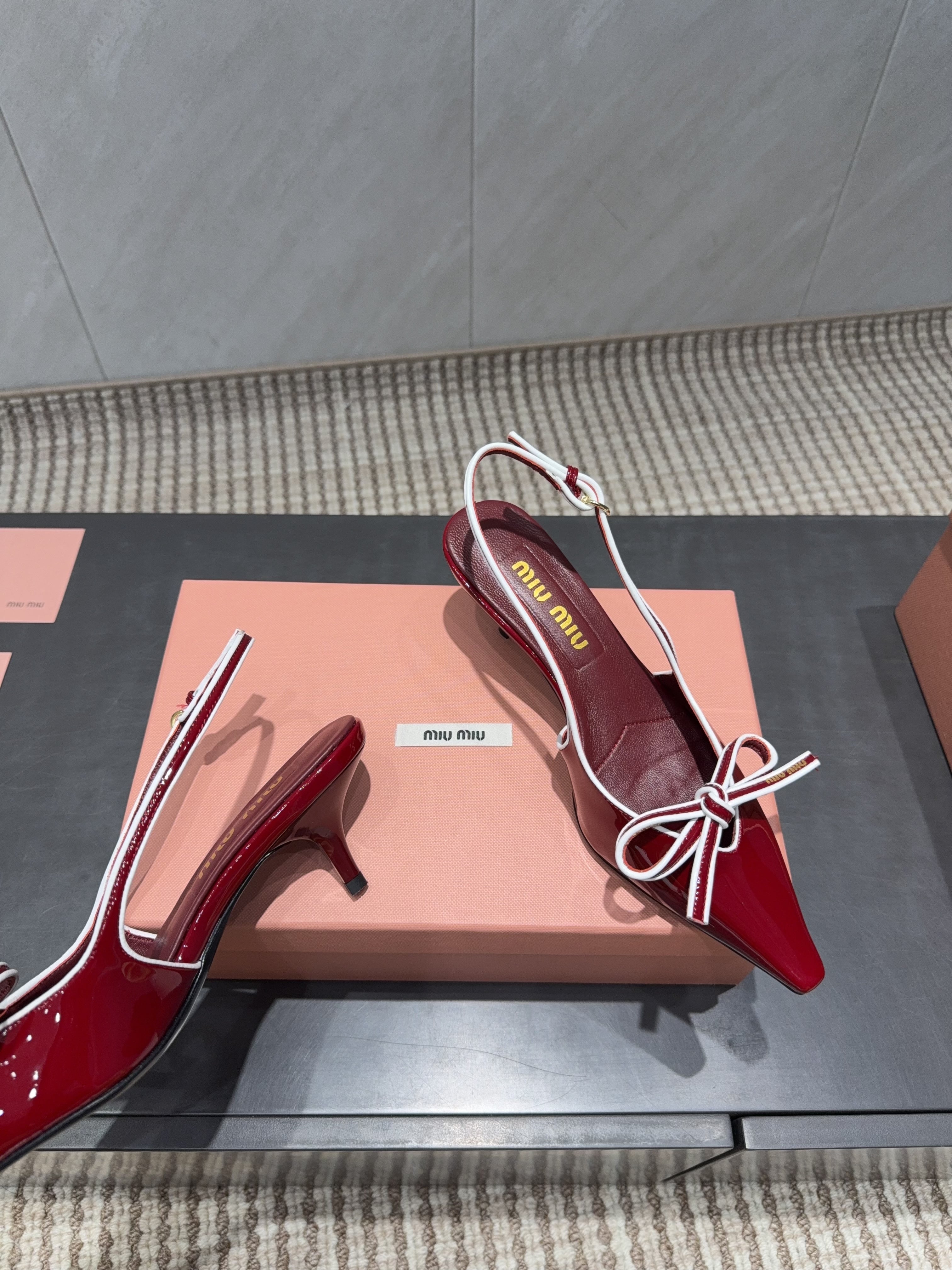 MIUMIU 26S SLINGBACK 55MM IN DARK RED CALFSKIN WITH BOW