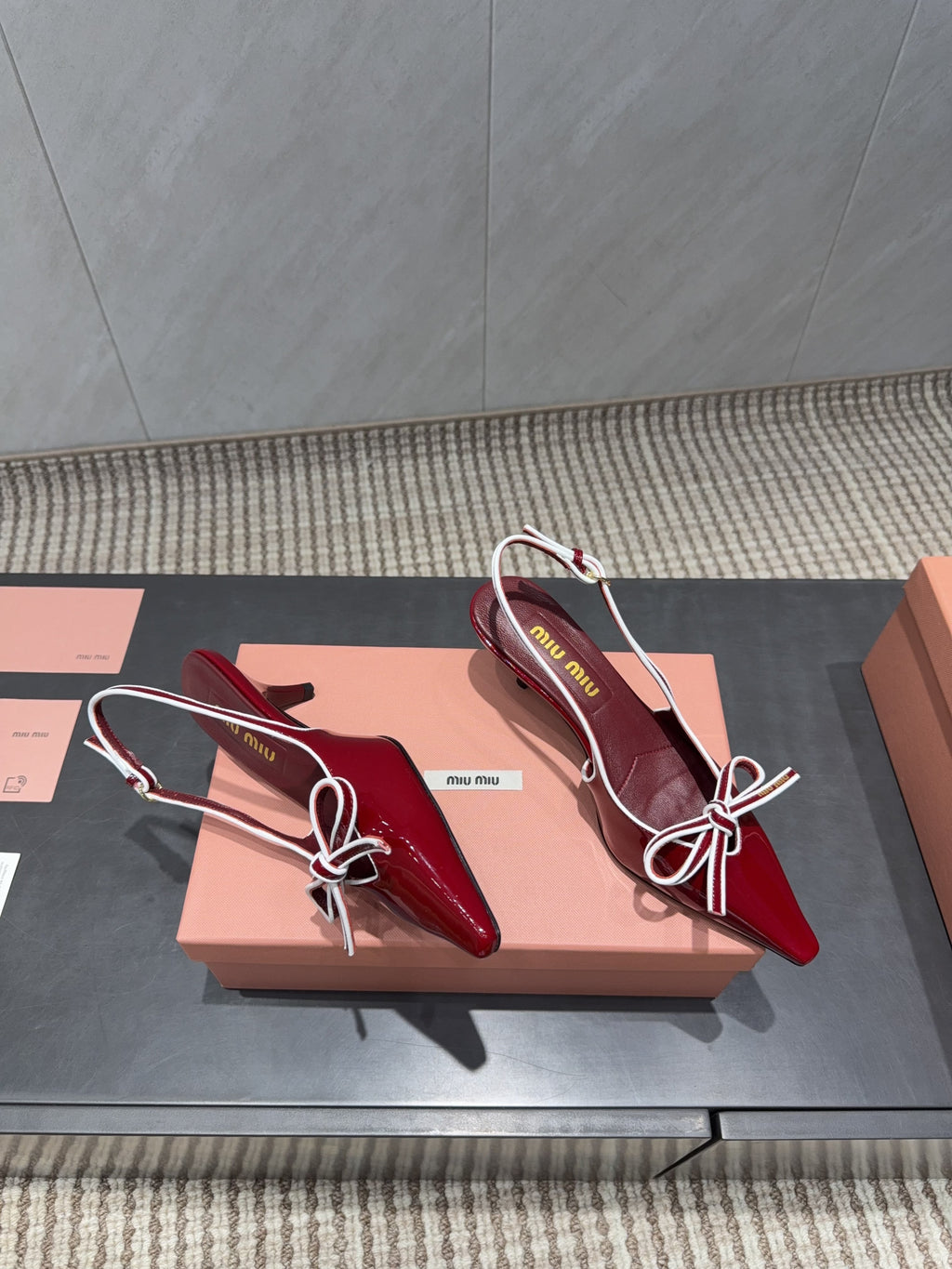 MIUMIU 26S SLINGBACK 55MM IN DARK RED CALFSKIN WITH BOW