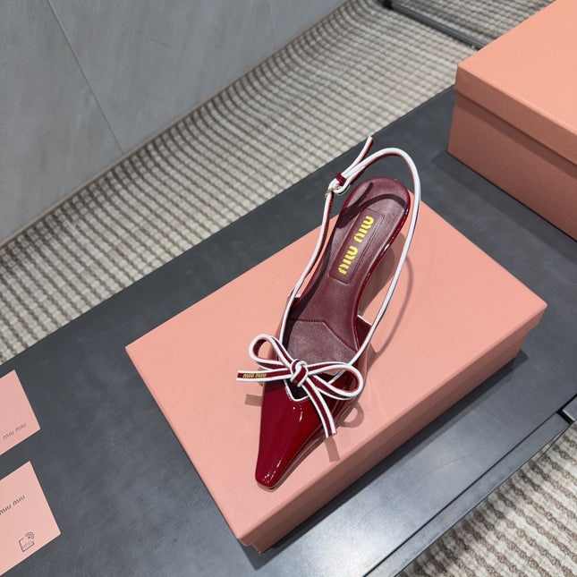 MIUMIU 26S SLINGBACK 55MM IN DARK RED CALFSKIN WITH BOW