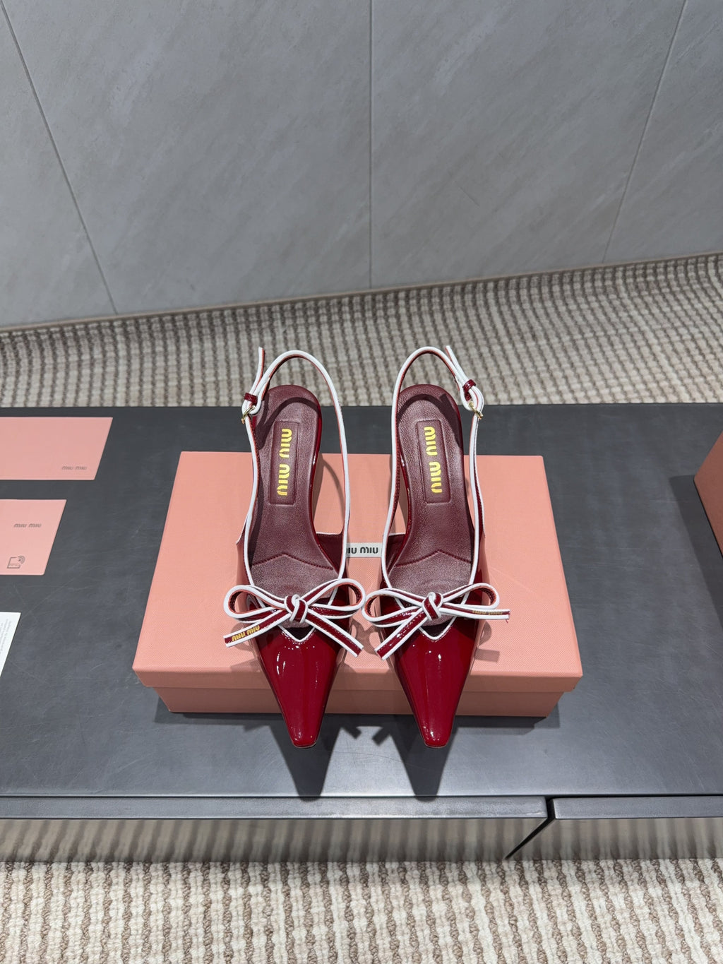 MIUMIU 26S SLINGBACK 55MM IN DARK RED CALFSKIN WITH BOW