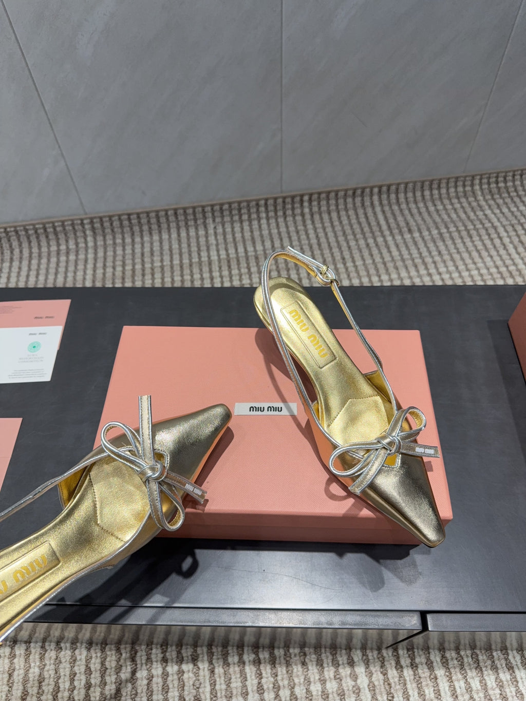 MIUMIU 26S SLINGBACK 55MM IN GOLD CALFSKIN WITH BOW