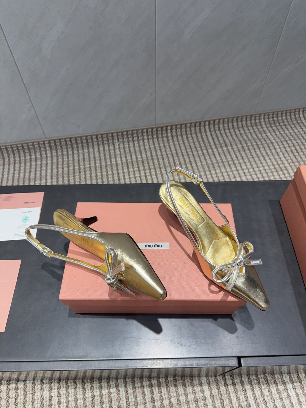 MIUMIU 26S SLINGBACK 55MM IN GOLD CALFSKIN WITH BOW