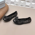 PRADA 26S ROUND TOE FLATS WITH BOW IN BLACK CALFSKIN