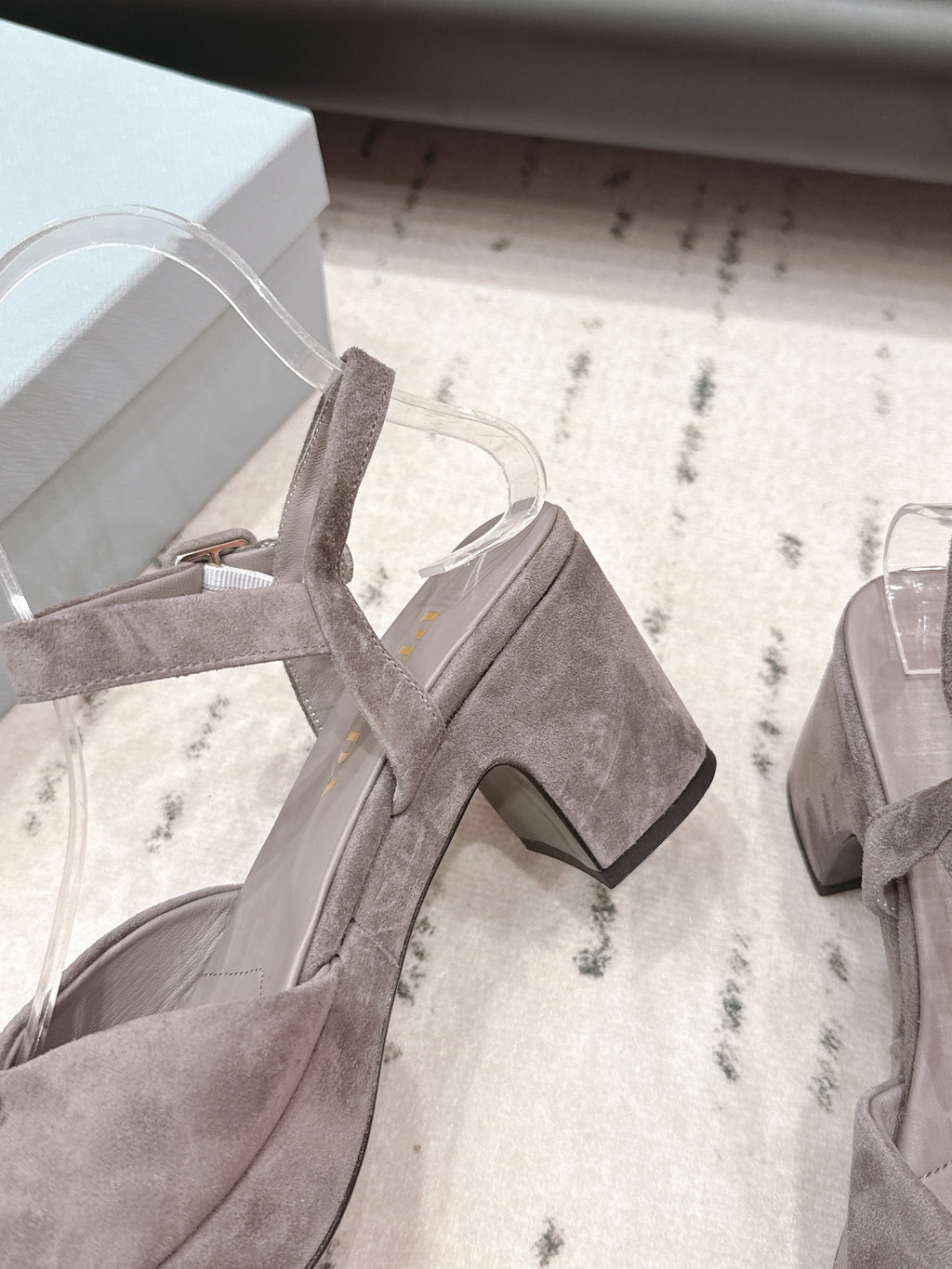 PRADA 26S HEELED SANDALS 75MM IN TAUPE BROWN SUEDE WITH LOGO