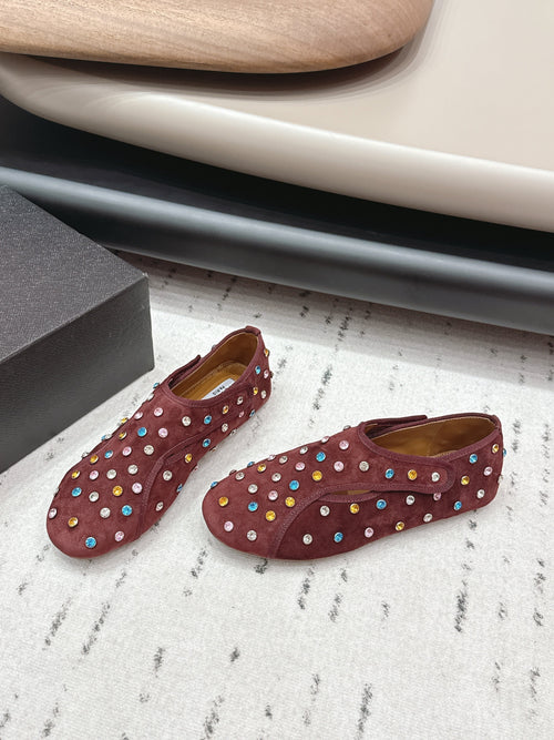 ALAIA 26S EMBELLISHED FLATS IN BROWN SUEDE