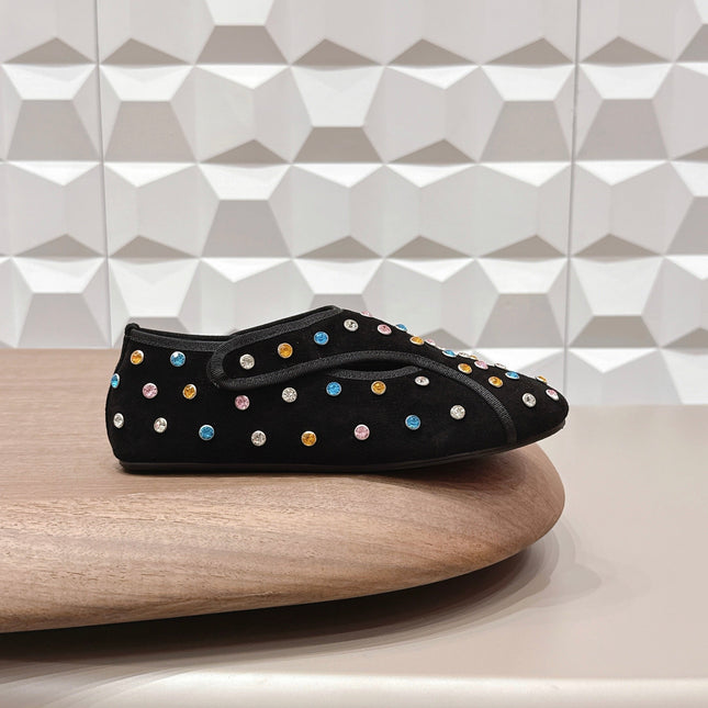 ALAIA 26S EMBELLISHED FLATS IN BLACK SUEDE