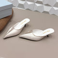 PRADA 26S POINTED TOE LACE TRIM MULES 55MM IN CREAM WHITE CALFSKIN