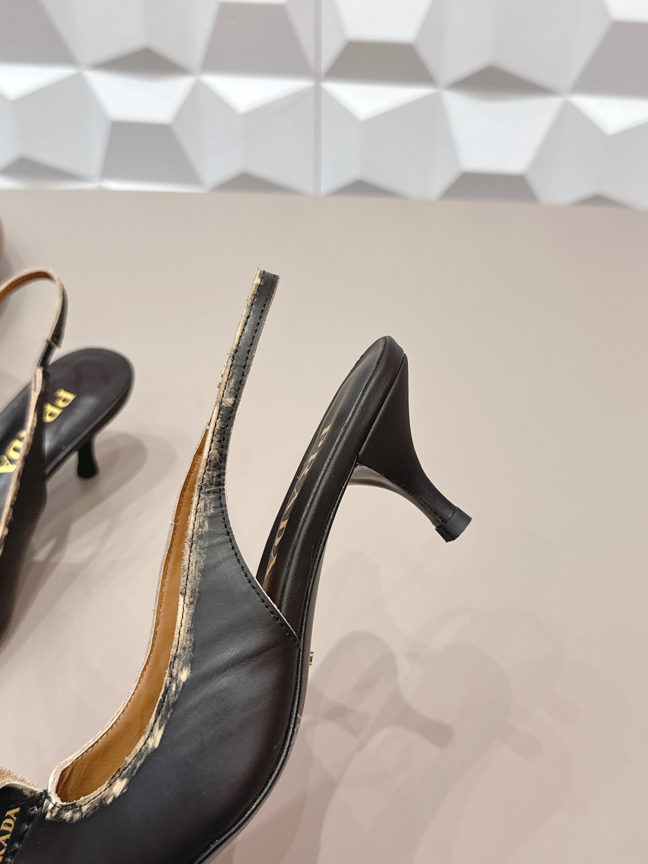 PRADA 26S POINTED TOE SLINGBACK HIGH HEELS 55MM IN BLACK CALFSKIN