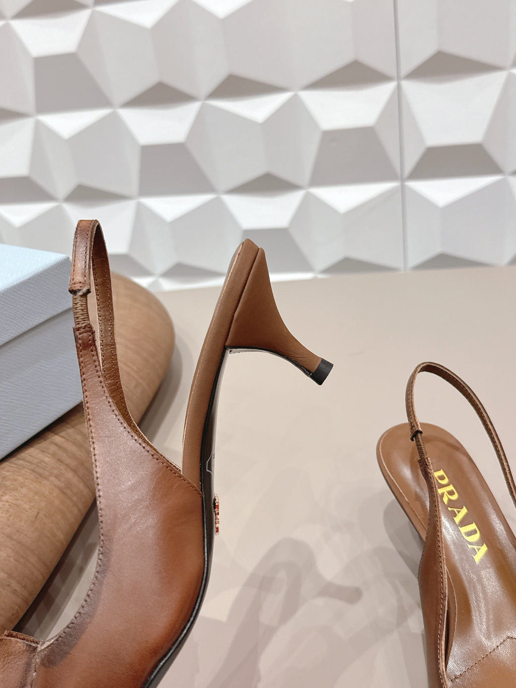 PRADA 26S POINTED TOE SLINGBACK HIGH HEELS 55MM IN BROWN CALFSKIN