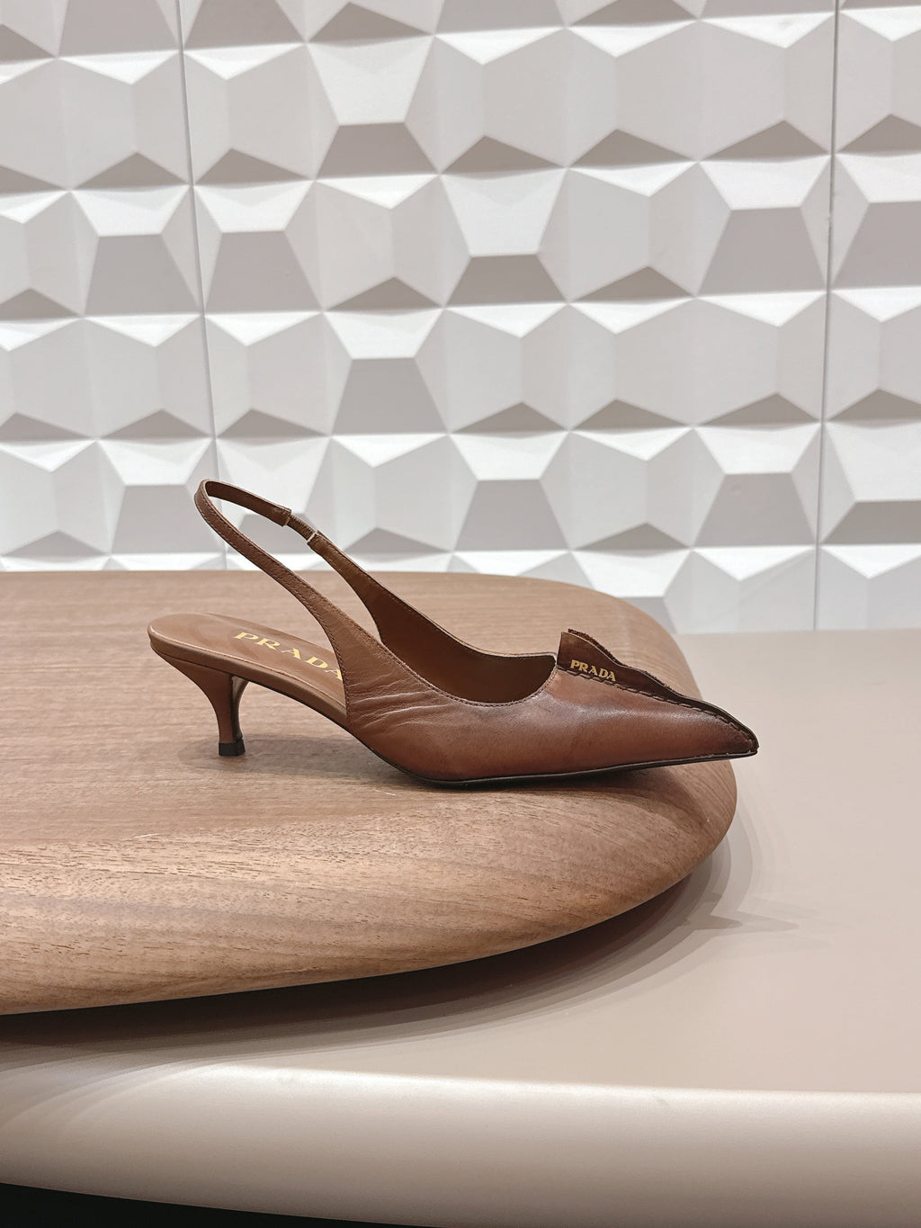 PRADA 26S POINTED TOE SLINGBACK HIGH HEELS 55MM IN BROWN CALFSKIN