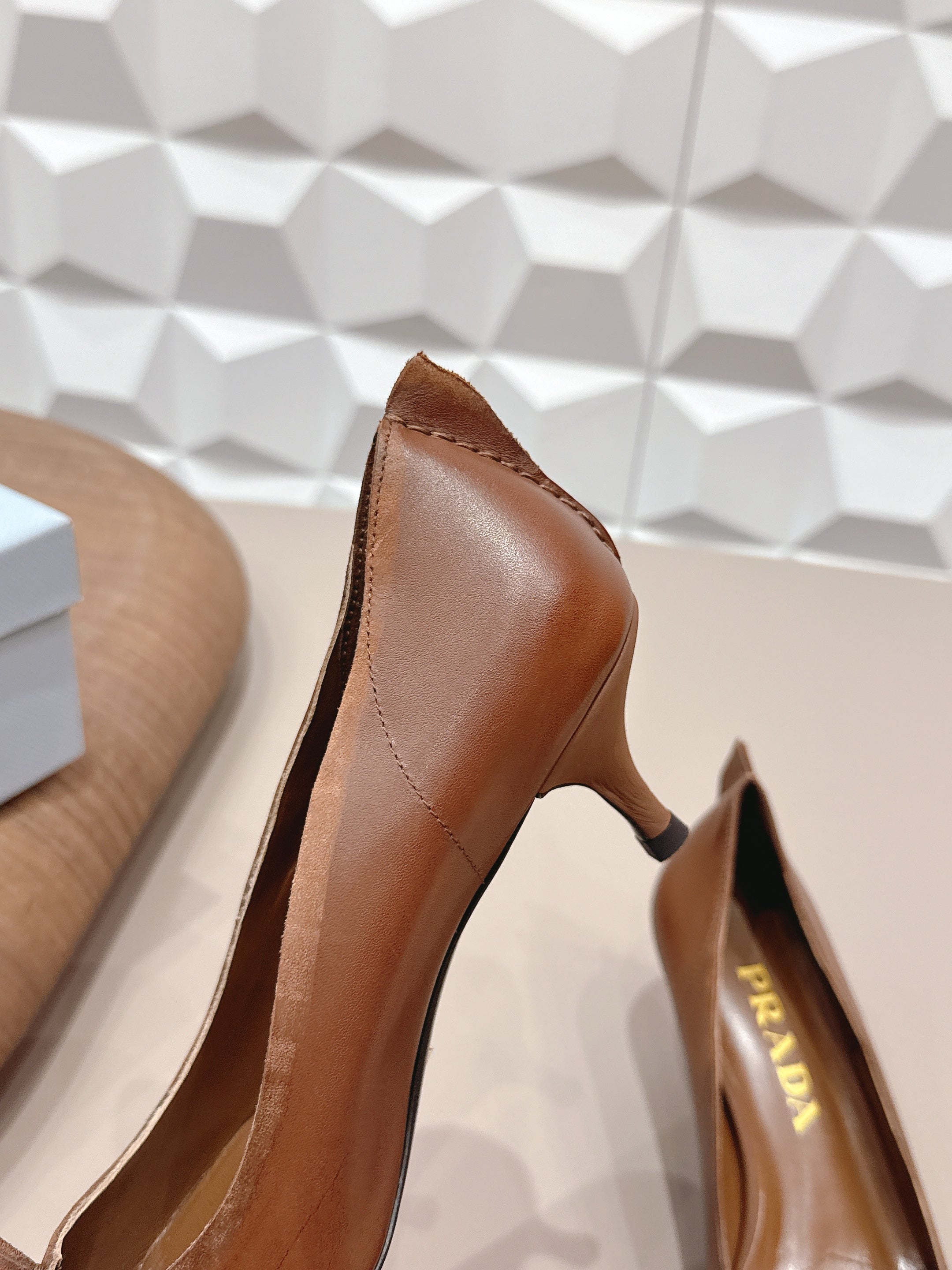 PRADA 26S POINTED TOE HIGH HEELS 55MM IN BROWN CALFSKIN