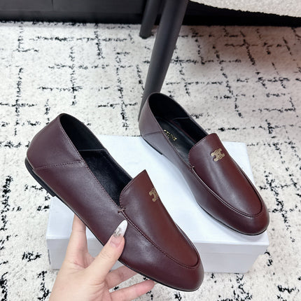 CELINE 26S AURA TRIOMPHE LOAFERS IN BURGUNDY BROWN LAMBSKIN