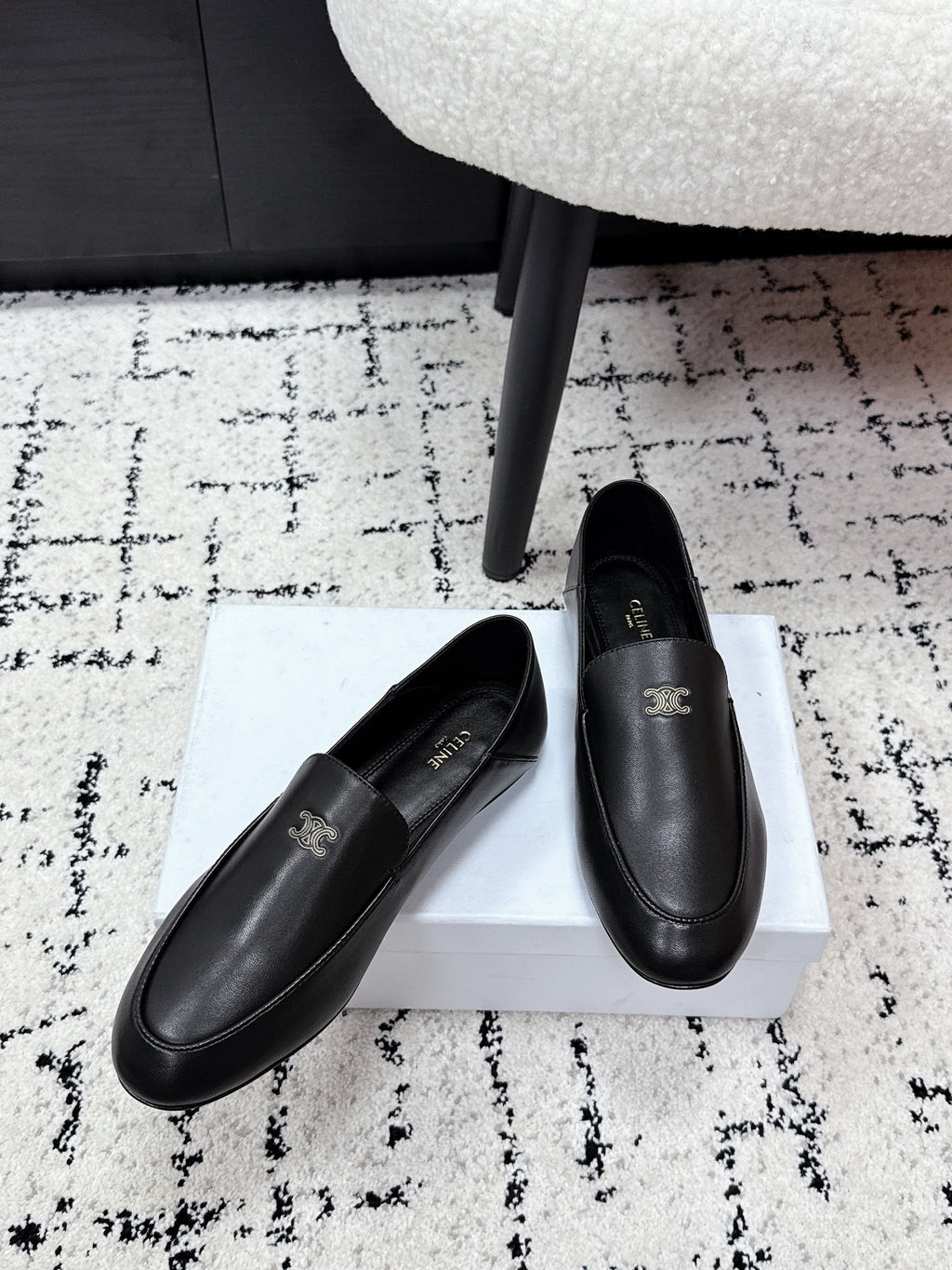 CELINE 26S AURA TRIOMPHE LOAFERS IN BLACK LAMBSKIN