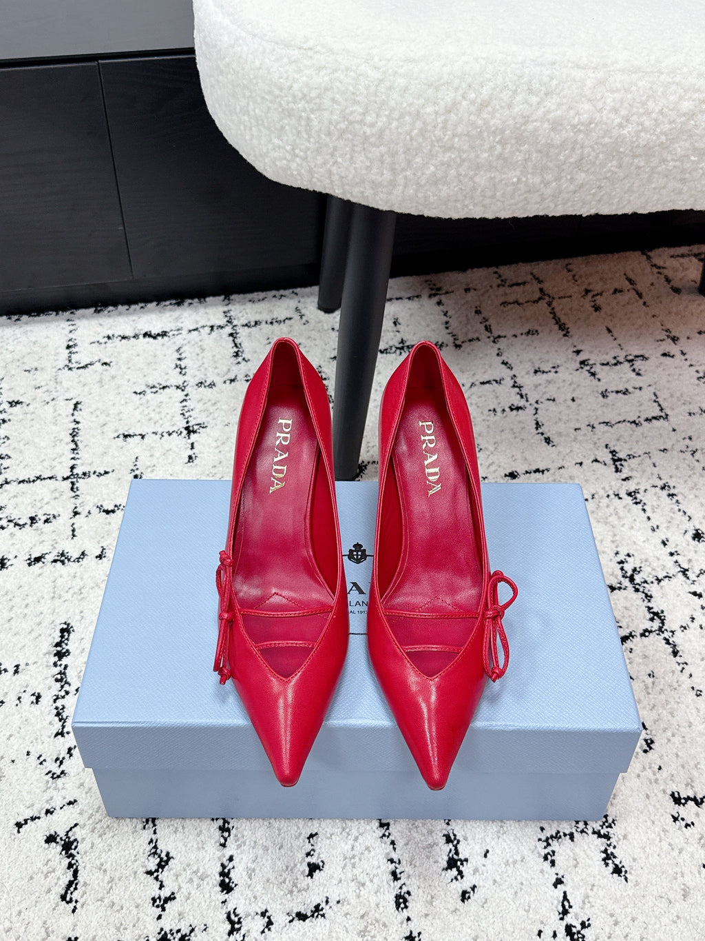 PRADA 26S POINTED-TOE HIGH HEELS 75MM IN DARK RED CALFSKIN