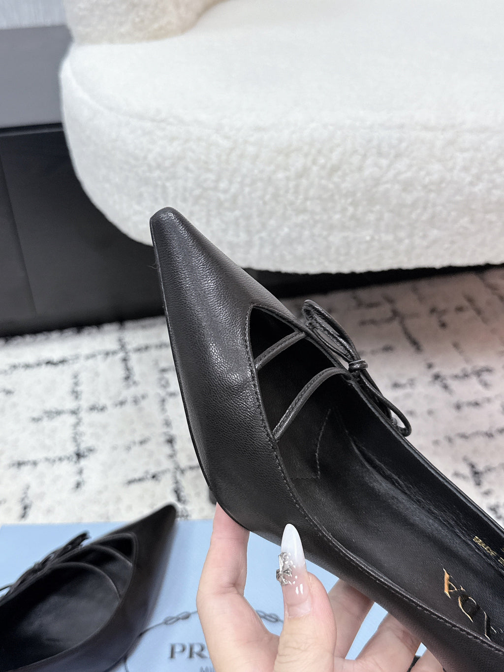 PRADA 26S POINTED-TOE HIGH HEELS 75MM IN BLACK CALFSKIN