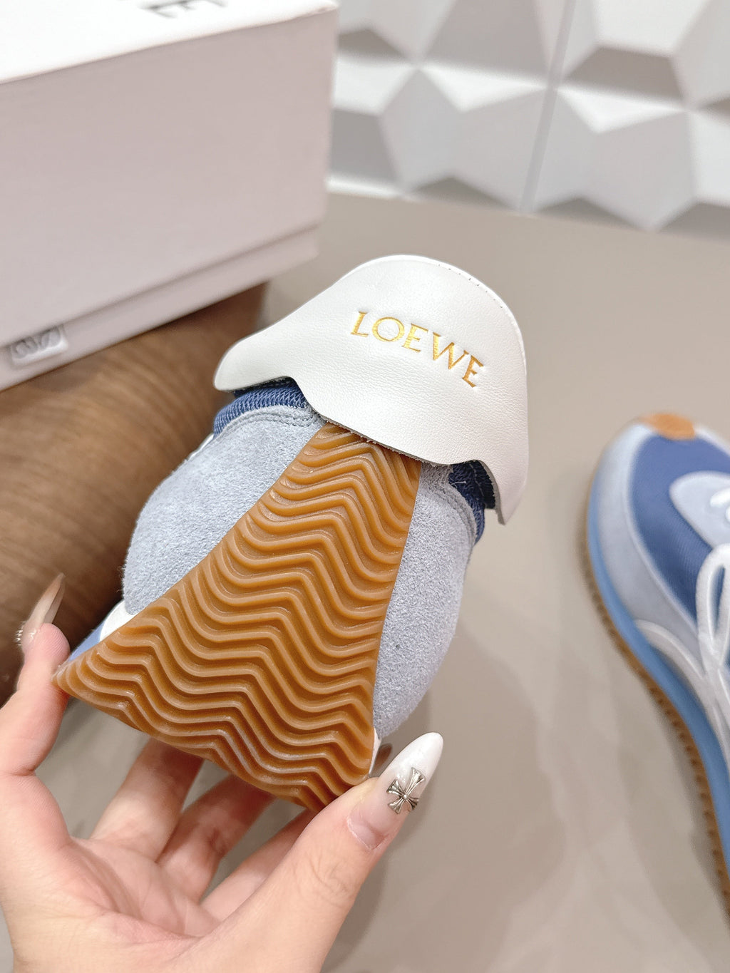 LOEWE 26S FLOW RUNNER SNEAKER IN LIGHT GRAY AND BLUE SUEDE AND CALFSKIN STYLE 2
