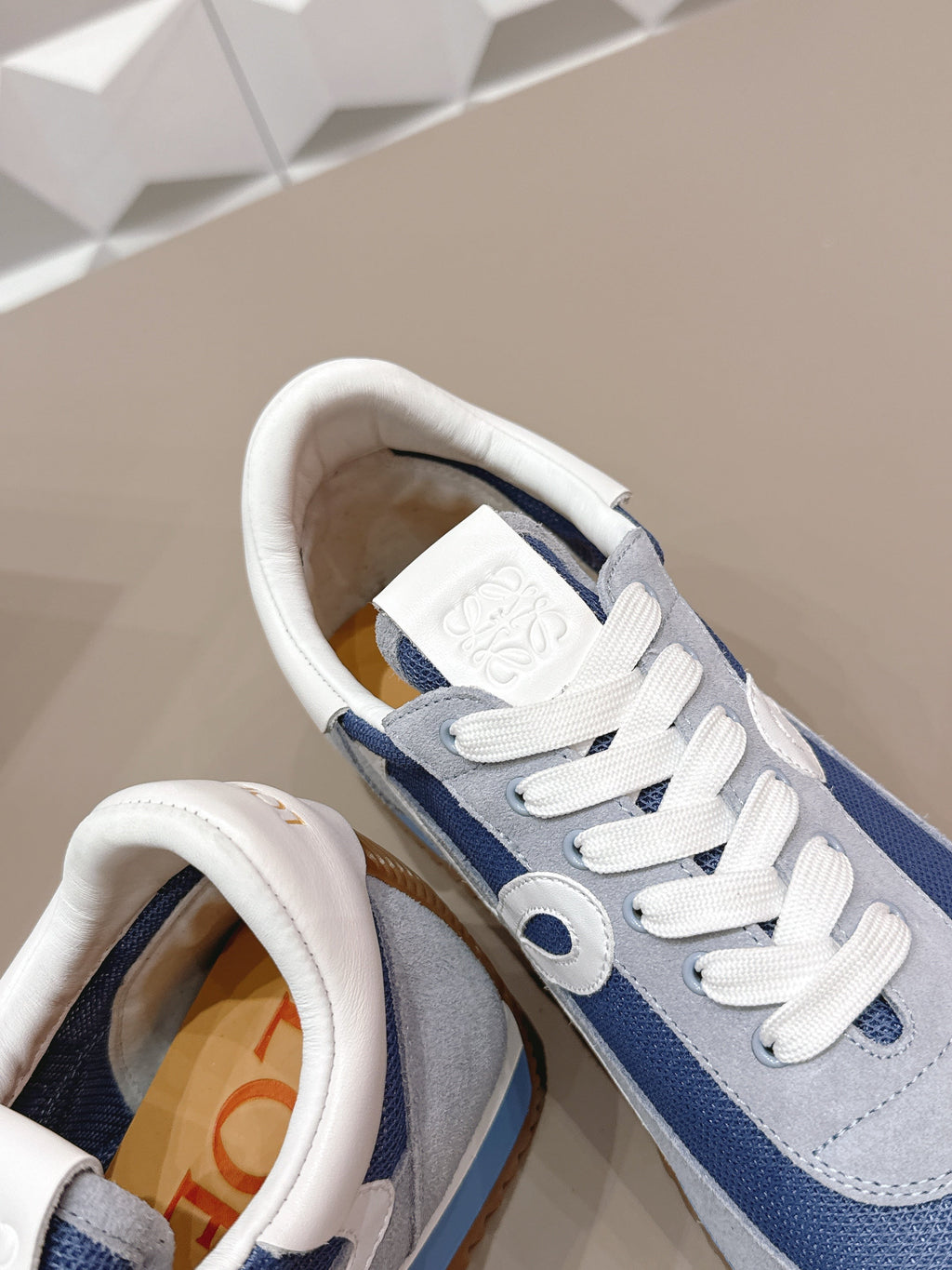 LOEWE 26S FLOW RUNNER SNEAKER IN LIGHT GRAY AND BLUE SUEDE AND CALFSKIN STYLE 2