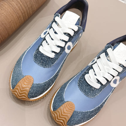 LOEWE 26S FLOW RUNNER SNEAKER IN SLATE BLUE SUEDE AND NAVY BLUE CALFSKIN